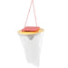 Hanging yellow & red outdoor fly and wasp trap with clear collection bag. Effective pest control.