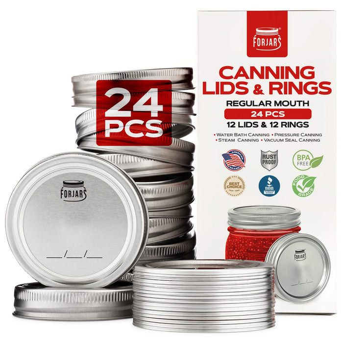 ForJars - 12 Regular Mouth Canning Lids + 12 Bands