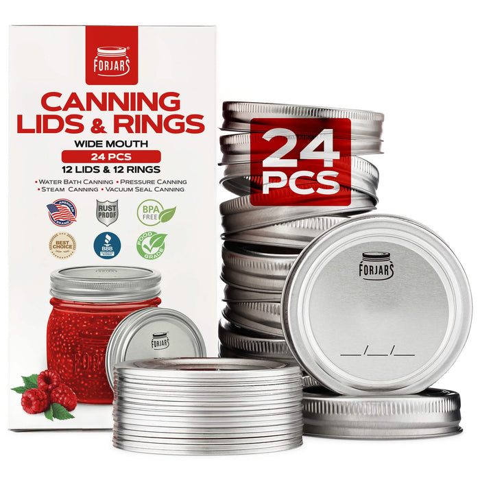 ForJars - 12 Wide Mouth Canning Lids + 12 Bands