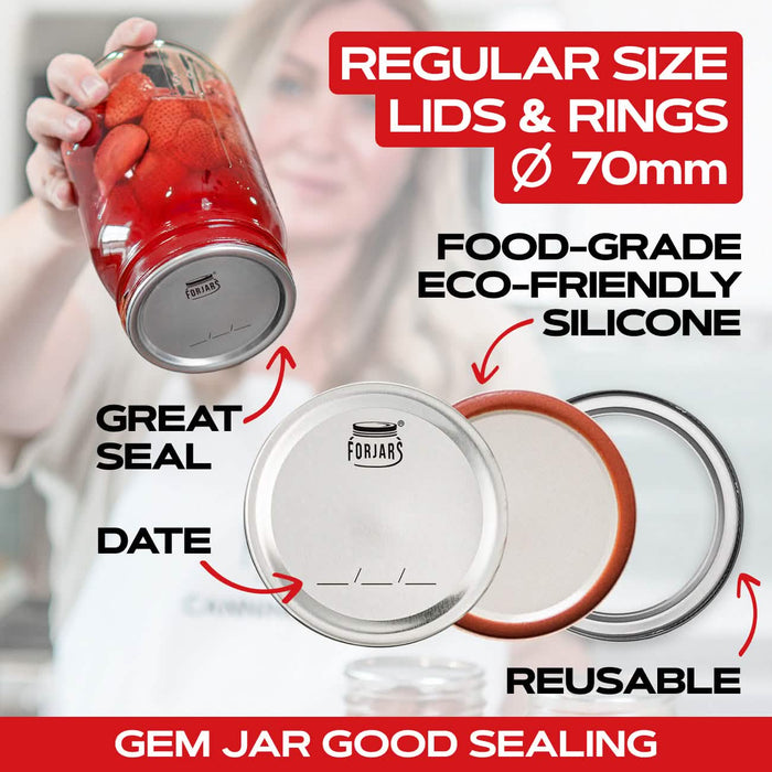 ForJars - 12 Regular Mouth Canning Lids + 12 Bands