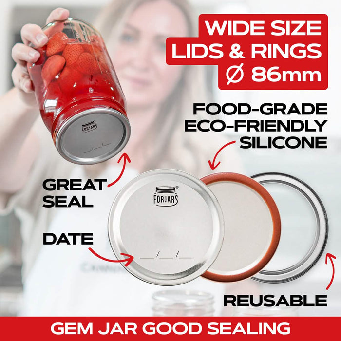 ForJars - 12 Wide Mouth Canning Lids + 12 Bands