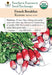 Southern Exposure Seed Exchange French Breakfast Radish seeds. Organic heirloom radishes with red roots, white tips, green tops.