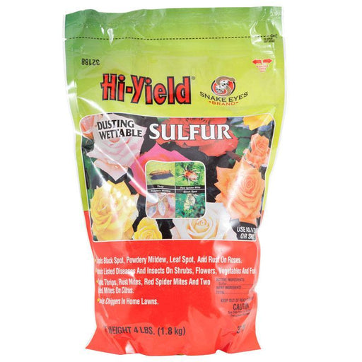 Hi-Yield Snake Eyes Brand Dusting Wettable Sulfur 4 lb bag. Fungicide, insecticide for plants, roses, citrus.