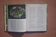 Open book with a guide to growing herbs, featuring a close-up of mixed fresh green and purple herbs in a pot.