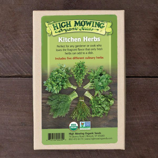 High Mowing Organic Seeds Kitchen Herbs packet. Fresh parsley, thyme, basil, dill, cilantro for your garden. USDA Organic.
