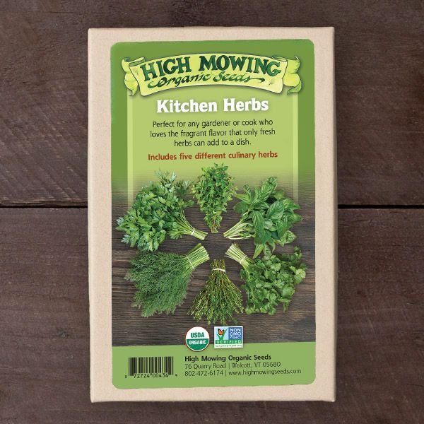 High Mowing Organic Seeds Kitchen Herbs packet. Fresh parsley, thyme, basil, dill, cilantro for your garden. USDA Organic.