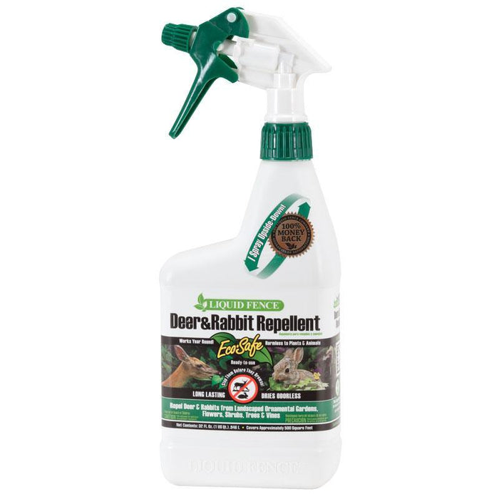 Liquid Fence Deer & Rabbit Repellent spray, EcoSafe for gardens, plants, flowers. Long-lasting, animal-friendly pest control.