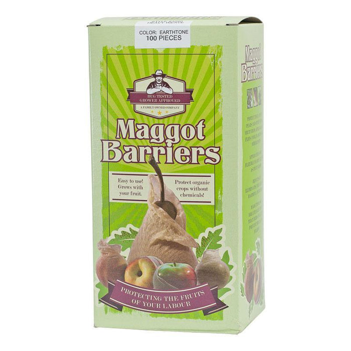 Maggot Barriers box for organic fruit protection. 100 earthtone pieces, chemical-free pest control for apples, pears.