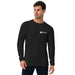Man in black long-sleeve shirt with Seedtime logo. Casual men's apparel, comfortable crew neck tee.