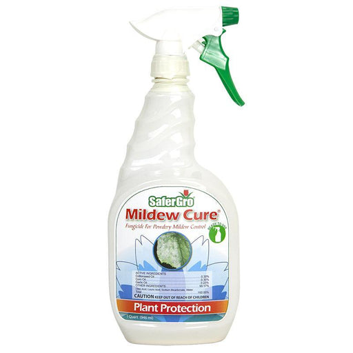 Safer Gro Mildew Cure fungicide spray bottle for powdery mildew control. 1 Quart plant protection.