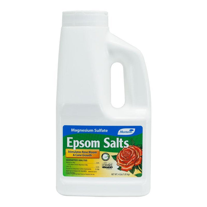 Monterey Magnesium Sulfate Epsom Salts for rose bloom & cane growth, 4 lbs. OMRI Listed plant food.