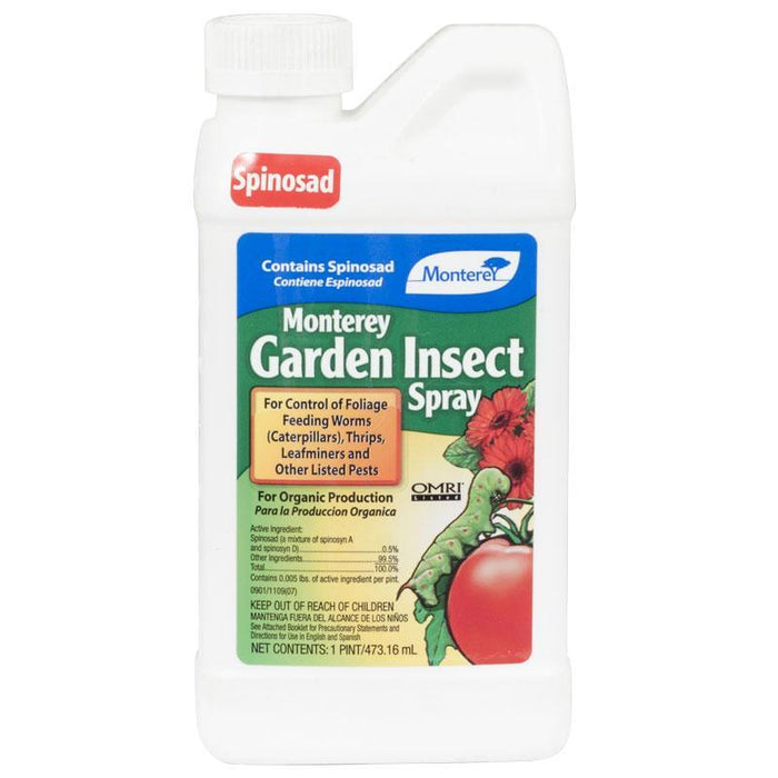 Monterey Spinosad Garden Insect Spray. OMRI organic pest control for caterpillars, thrips, and leafminers.