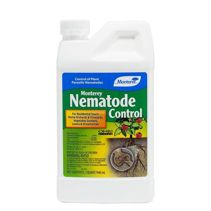 Monterey Nematode Control for parasitic nematodes in home gardens, lawns, orchards, vineyards. OMRI Listed. 1 Quart.