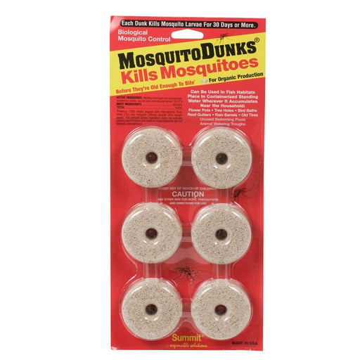 Summit Mosquito Dunks 6-pack. Organic biological mosquito control tablets kill larvae in standing water.