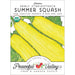 Heirloom Early Straightneck Summer Squash seed packet, USDA Organic & Non-GMO. Yellow squash illustration by Peaceful Valley.