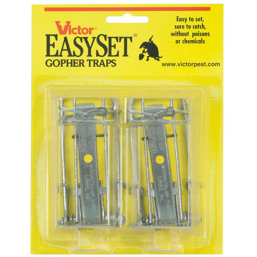 Victor EasySet Gopher Traps. Two metal gopher traps for effective pest control without poisons or chemicals.
