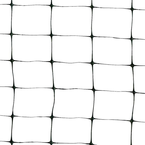 Black plastic mesh grid netting for garden fencing, bird protection, and plant support.
