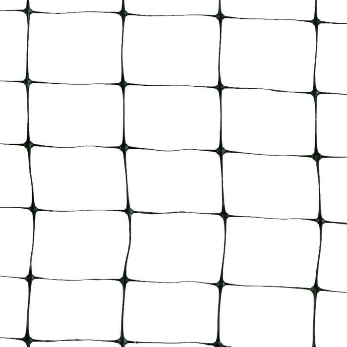 Black plastic mesh grid netting for garden fencing, bird protection, and plant support.