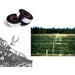 Reflective bird deterrent tape, a crop field with anti-bird wires, and a drawing of a bird fleeing a tomato garden.