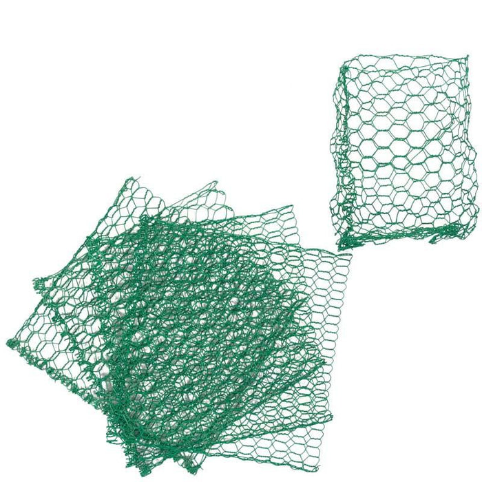 Green hexagonal chicken wire mesh for garden fencing, plant protection, and animal barriers.