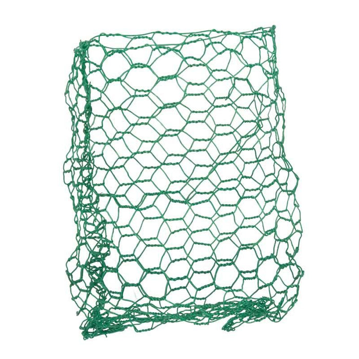 Green hexagonal chicken wire mesh for garden fencing, poultry enclosures, and plant protection.