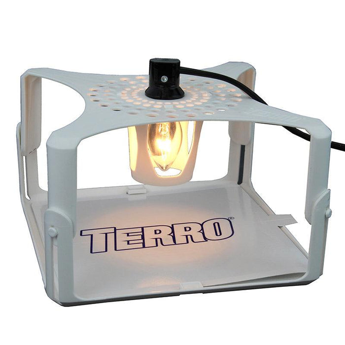 TERRO flying insect light trap with glowing bulb and sticky pad. Effective fruit fly & gnat pest control.
