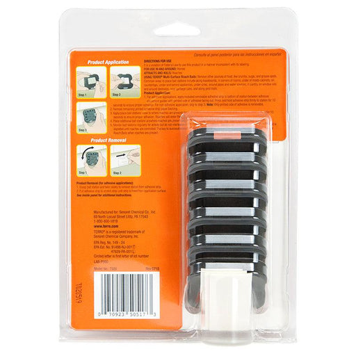 TERRO Multi-Surface Roach Baits package with application instructions and multiple black bait stations.