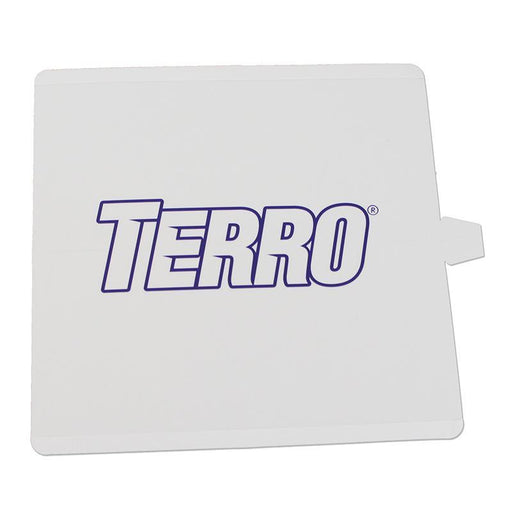 White TERRO ant bait trap or refill with blue logo.