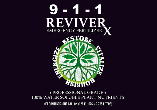 9-1-1 Reviver X Emergency Fertilizer for plants. Professional grade, 100% water soluble nutrients to energize, restore, vitalize, nourish.