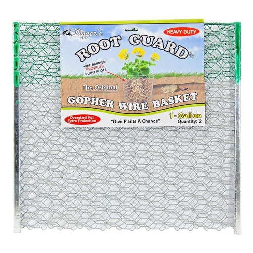 Digger's Root Guard heavy-duty 1-gallon gopher wire mesh baskets (2-pack) for plant root protection.