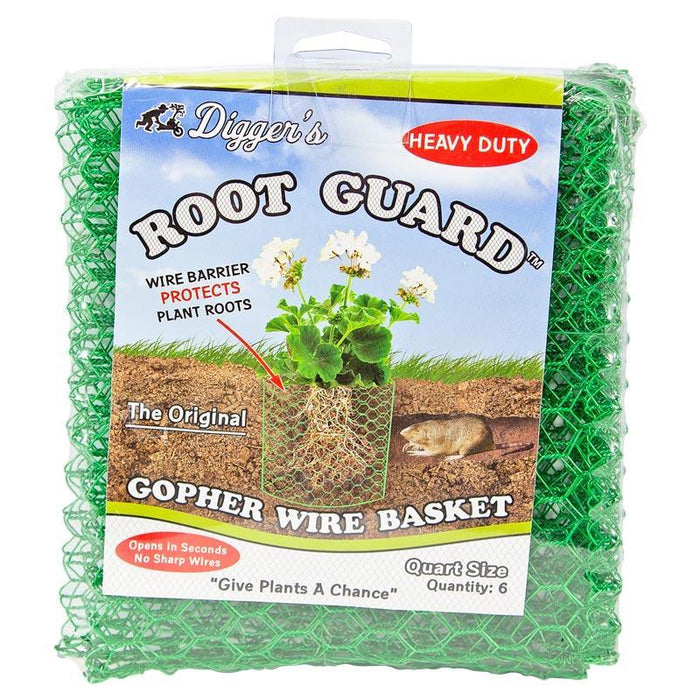 Digger's Root Guard heavy-duty gopher wire baskets protect plant roots from rodents. Quart size, 6 pack.