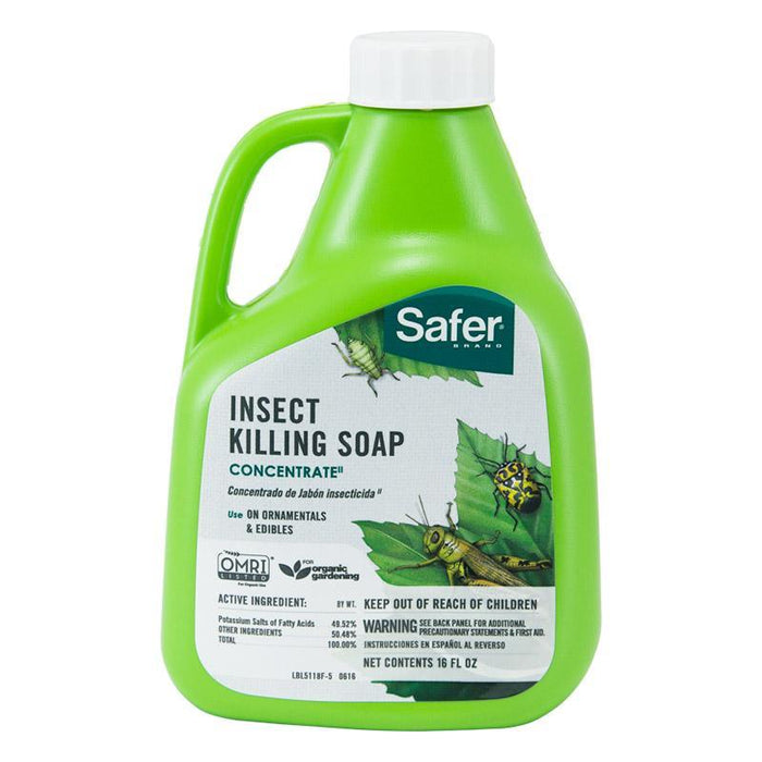 Safer Brand Insect Killing Soap Concentrate, OMRI organic insecticide for garden pests, edibles, and ornamentals. 16oz.