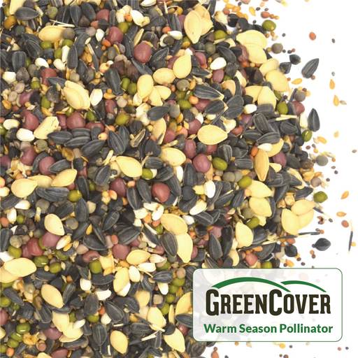 GreenCover Warm Season Pollinator seed mix. Sunflower, pumpkin, and diverse seeds for attracting pollinators.