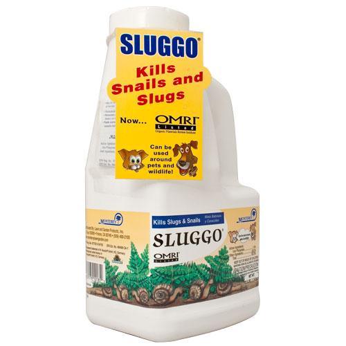 White Sluggo snail & slug killer bottle, OMRI listed, safe for pets & wildlife. Organic garden pest control.