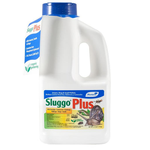 Sluggo Plus organic insect, slug, snail pellets. Kills earwigs, cutworms, sowbugs, pillbugs. OMRI listed garden pest control.