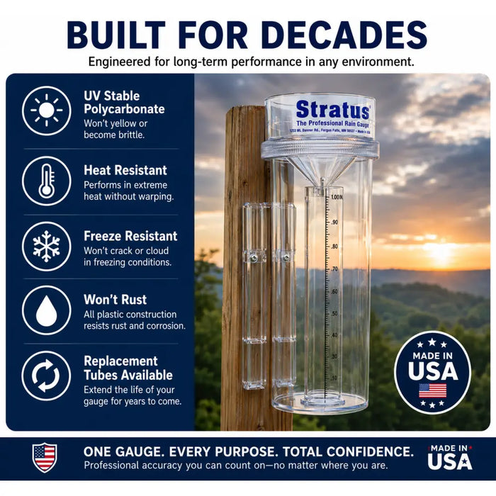 Stratus Precision Rain Measurement Gauge with Mounting Bracket – 14-inch Professional Instrument
