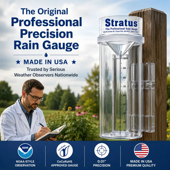 Stratus Precision Rain Measurement Gauge with Mounting Bracket – 14-inch Professional Instrument