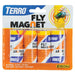 Terro Fly Magnet 4-pack sticky fly traps: no baiting, odor, or mess. Pest control with housefly graphic.