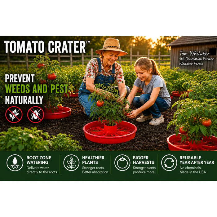 Tomato Crater Gardening Tool, 12” Red Plastic for Healthier Tomatoes 3pk
