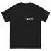 Black crew neck t-shirt with white Seedtime logo and plant icon on the left chest.