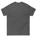 Plain dark grey t-shirt, back view. Blank charcoal heather crewneck tee for custom designs or casual wear.