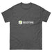 Heather charcoal Seedtime t-shirt with white logo and green sprout icon, ideal gardening apparel.