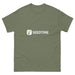 Olive green Seedtime logo t-shirt. White square icon with green sprout, "SEEDTIME" text.