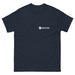 Navy blue t-shirt with white Seedtime logo and plant icon on the chest. Comfortable apparel for gardening and finance.