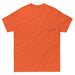 Blank orange short sleeve t-shirt, back view. Plain crew neck tee. Customizable apparel.