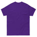 Blank purple t-shirt, back view. Unisex crew neck, short sleeve tee. Plain apparel for customization.