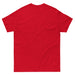 Red crew neck t-shirt, short sleeve, blank back view. Casual apparel, plain tee.