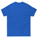 Blank blue short sleeve t-shirt, back view. Crew neck, solid color, perfect for custom apparel.