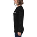 Black long-sleeve t-shirt for women featuring the Seedtime logo. Comfortable casual apparel, gardening top.