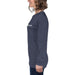 Smiling woman wearing a navy blue long-sleeve t-shirt with the "SEEDTIME" logo. Casual women's apparel.